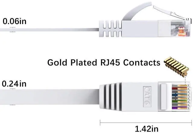Alt view image 10 of 14 - Cat6 Ethernet Cable 50 FT White, Cat-6 Flat RJ45 Computer Internet LAN Network Ethernet Patch Cable Cord - 50 Feet