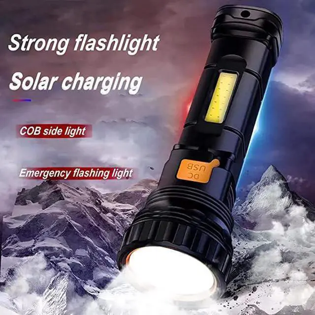 Alt view image 9 of 14 - Solar Rechargeable Flashlight, Multi Function 1000 Lumens LED Flashlight with Emergency Strobe Light, Handheld LED Flashlights for Home Emergencies Camping