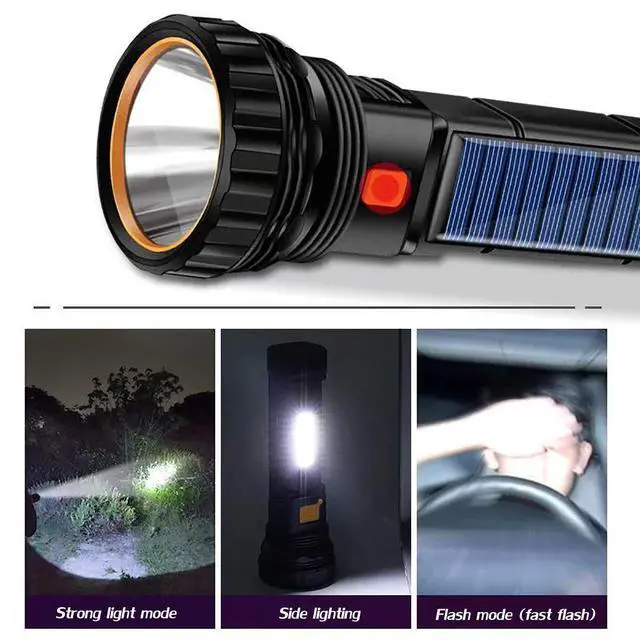 Alt view image 12 of 14 - Solar Rechargeable Flashlight, Multi Function 1000 Lumens LED Flashlight with Emergency Strobe Light, Handheld LED Flashlights for Home Emergencies Camping
