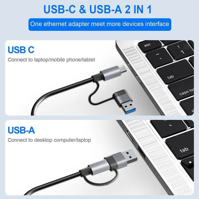 Alt view image 12 of 14 - USB C USB 3.0 to Ethernet Adapter, 5 in 2 Gigabit USB Ethernet Hub for Laptop with 4-Port USB-A 3.0 and USBC, 1000Mbps RJ45 LAN Network Adapter Compatible with MacBook/iPad Pro/Phone/Tablet