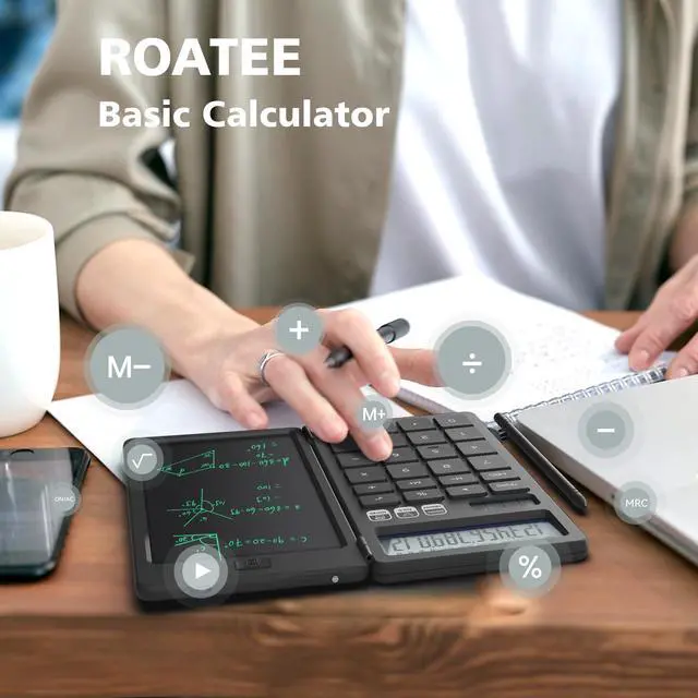 Alt view image 8 of 12 - Desk Calculator with Erasable LCD Notepad Calculators Desktop Basic Calculators for Middle School Cute Pocket Simple Calculator Office Desk Accessories Supplies Home Office Essential Big Button