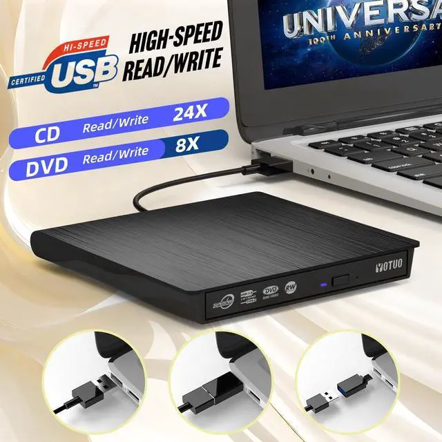 Alt view image 9 of 12 - External CD/DVD Drive, Portable USB 3.0 & USB-C CD RW Drive, DVD Player, DVD Burner for Laptop, Desktop, Compatible with Windows 7/8/10/11, Mac, MacBook Pro/Air, Linux (IDD029-2)