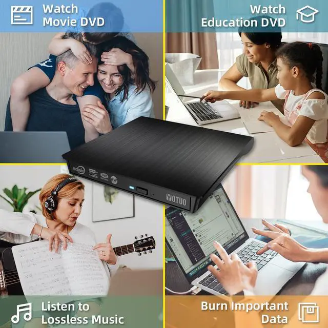 Alt view image 12 of 12 - External CD/DVD Drive, Portable USB 3.0 & USB-C CD RW Drive, DVD Player, DVD Burner for Laptop, Desktop, Compatible with Windows 7/8/10/11, Mac, MacBook Pro/Air, Linux (IDD029-2)