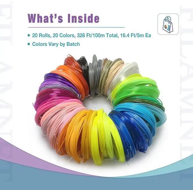 Alt view image 9 of 13 - 3D Pen Print Filament - 20 Bundle PLA Refills for 3D Printing - Ideal for Art, Crafts, Doodler to Create - is Great Birthday and Christmas Gifts for Kids