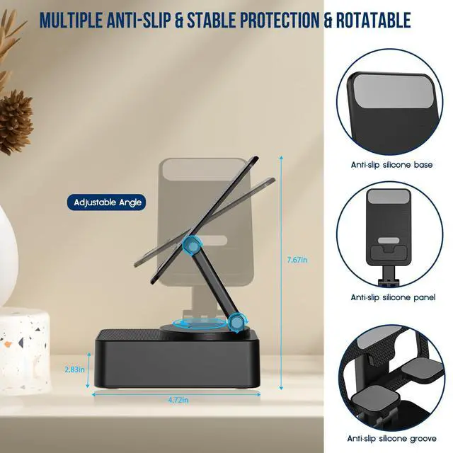 Alt view image 13 of 14 - Cell Phone Stand with Wireless Bluetooth Speaker, LED, Anti-Slip Base HD Surround Sound,Perfect for Home/Outdoor with Bluetooth Speaker for Desk Compatible with iPhone/ipad/Android,Gifts for Men Women