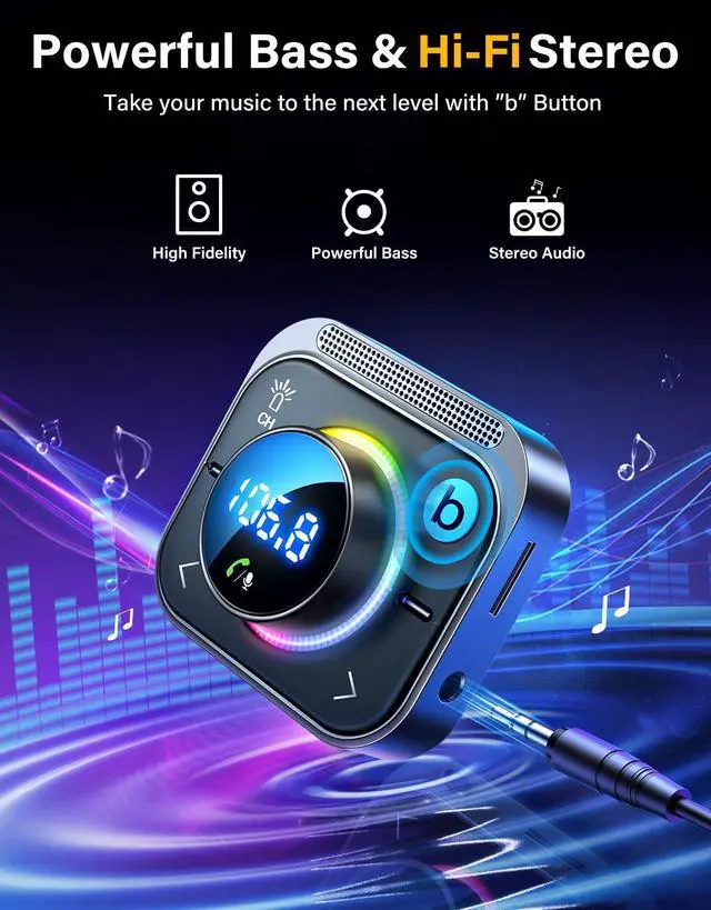 Alt view image 11 of 14 - 96W FM Transmitter Bluetooth 6.0 Car Adapter Aux with 3 Charging PortsPD 60W & 2 * 18WAir Vent Installation for Safe Deep HiFi Bass Player Wireless Radio Fun Car Accessories Gift Set