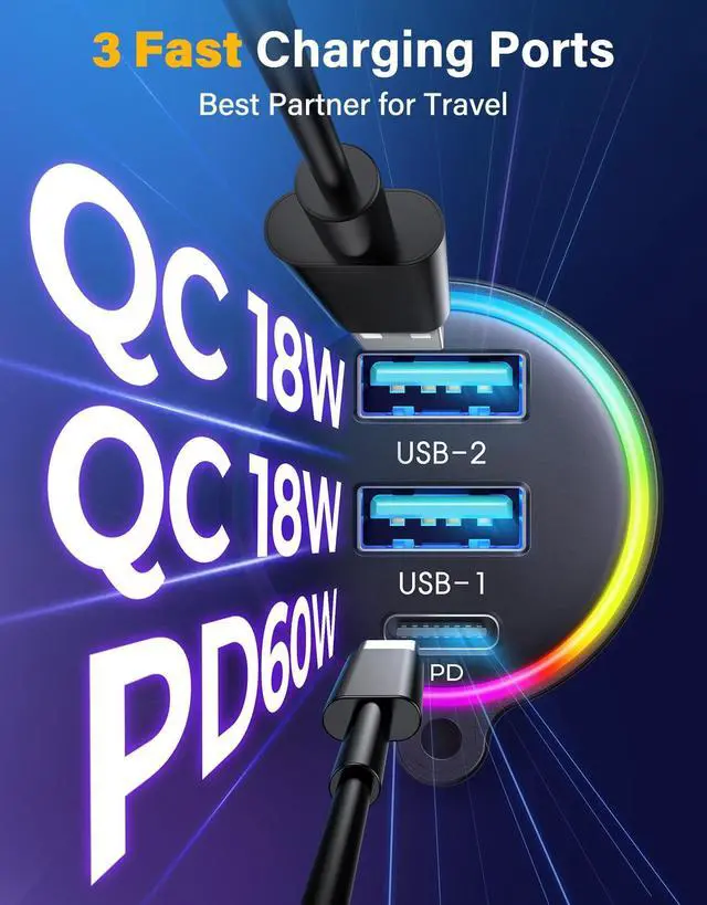 Alt view image 13 of 14 - 96W FM Transmitter Bluetooth 6.0 Car Adapter Aux with 3 Charging PortsPD 60W & 2 * 18WAir Vent Installation for Safe Deep HiFi Bass Player Wireless Radio Fun Car Accessories Gift Set