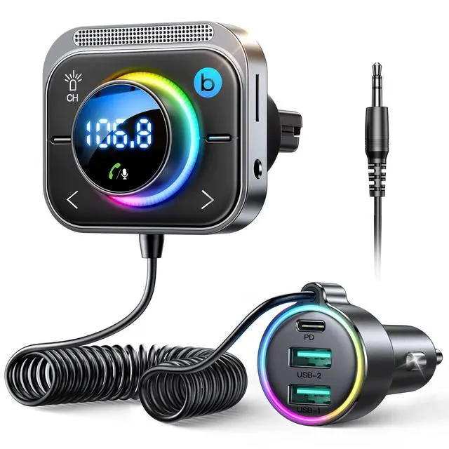 Alt view image 8 of 14 - 96W FM Transmitter Bluetooth 6.0 Car Adapter Aux with 3 Charging PortsPD 60W & 2 * 18WAir Vent Installation for Safe Deep HiFi Bass Player Wireless Radio Fun Car Accessories Gift Set