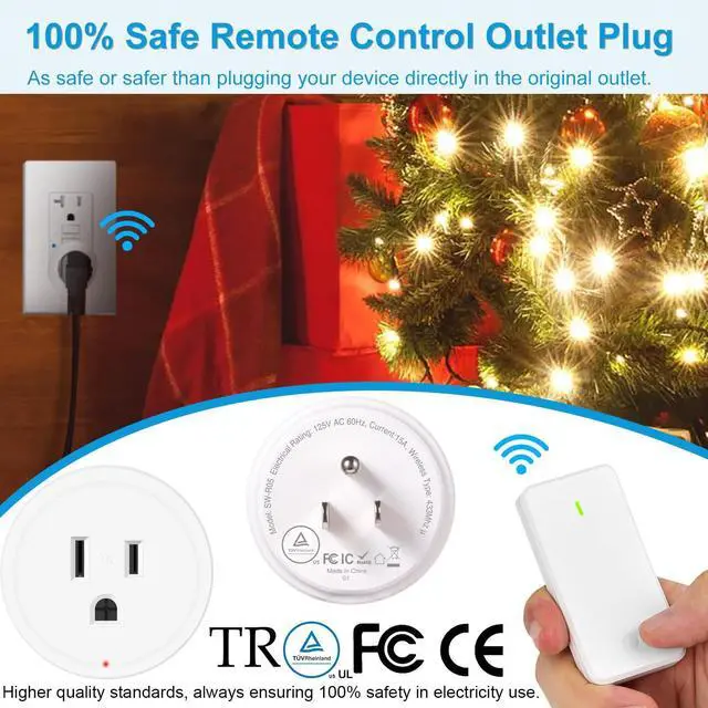 Alt view image 9 of 14 - Remote Switch Outlet,Remote Control Outlet Plug with Switch,Wireless On/Off Light Switches Wall Mounted,15A/1500W,TUV List,No Wiring Needed,500ft RF Range,for Lamp,Fans,Household Appliances
