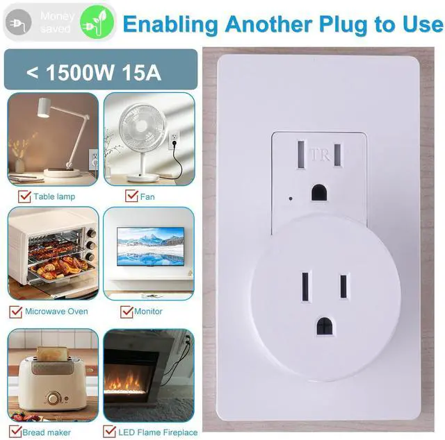 Alt view image 14 of 14 - Remote Switch Outlet,Remote Control Outlet Plug with Switch,Wireless On/Off Light Switches Wall Mounted,15A/1500W,TUV List,No Wiring Needed,500ft RF Range,for Lamp,Fans,Household Appliances