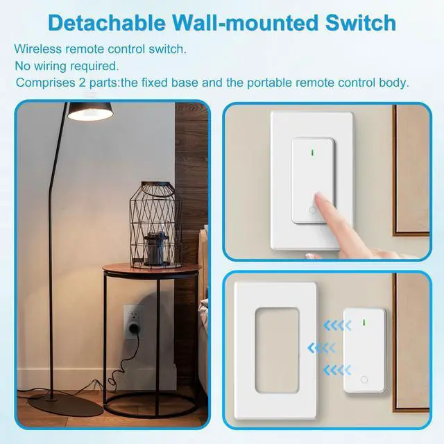 Alt view image 13 of 14 - Remote Switch Outlet,Remote Control Outlet Plug with Switch,Wireless On/Off Light Switches Wall Mounted,15A/1500W,TUV List,No Wiring Needed,500ft RF Range,for Lamp,Fans,Household Appliances