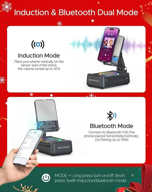 Alt view image 14 of 14 - Gifts for Him Dad Men Mother's&Father's Day, Birthday Ideas for Men Women, Cell Phone Stand with Wireless Bluetooth Speaker with Wireless Induction Audio & Colorful Led Light