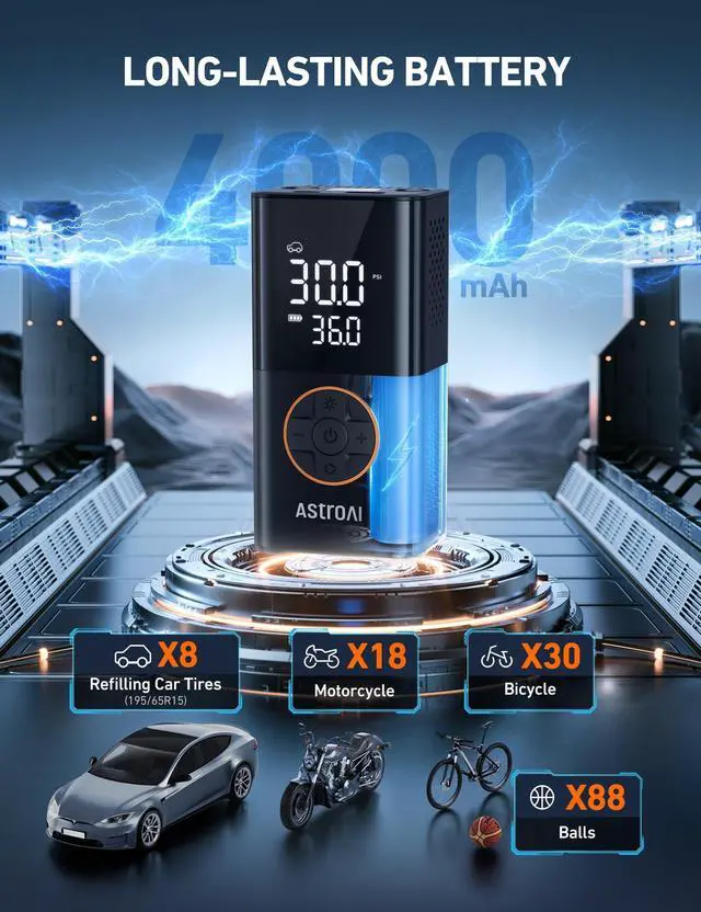Alt view image 10 of 14 - L7 Tire Inflator Portable Air Compressor Cordless Mini Bike Pump with Digital Dual Values Display, 150 PSI Car Tires Air Pump with LED Lights&Pressure Gauge for Auto, Motorcycles, Bikes, Balls