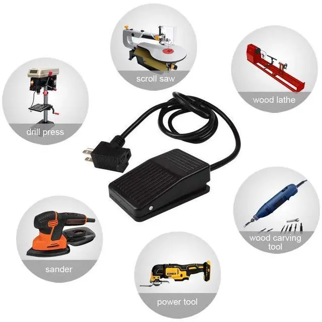 Alt view image 14 of 14 - Foot Switch, Foot Operated Pedal Controller Power Switch Woodworking Machine Control, 5-ft Cable with Piggyback Plug, Deadman Style