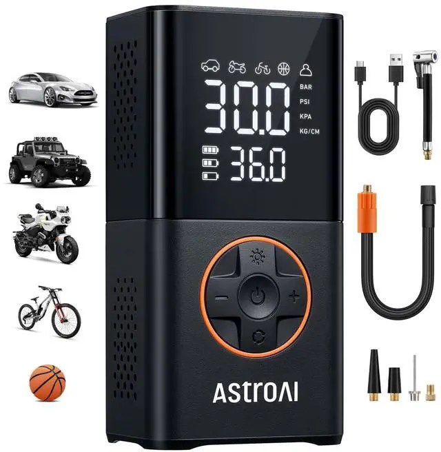 Alt view image 8 of 14 - L7 Tire Inflator Portable Air Compressor Cordless Mini Bike Pump with Digital Dual Values Display, 150 PSI Car Tires Air Pump with LED Lights&Pressure Gauge for Auto, Motorcycles, Bikes, Balls