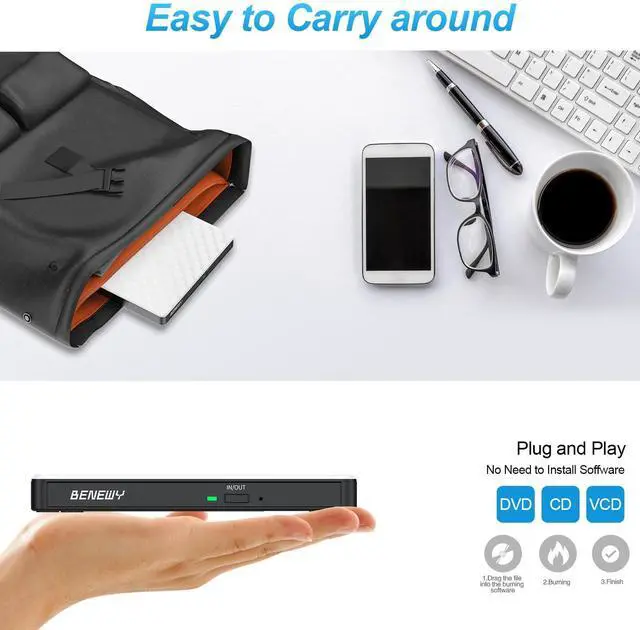 Alt view image 14 of 14 - External CD DVD Drive for Laptop, USB 3.0 USB C CD Burner DVD/CD ROM Drive Reader External DVD Drive DVD Player for Laptop Desktop PC Windows 11/10/8.1/7 MacBook Mac Linux OS Apple White