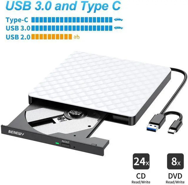 Alt view image 12 of 14 - External CD DVD Drive for Laptop, USB 3.0 USB C CD Burner DVD/CD ROM Drive Reader External DVD Drive DVD Player for Laptop Desktop PC Windows 11/10/8.1/7 MacBook Mac Linux OS Apple White