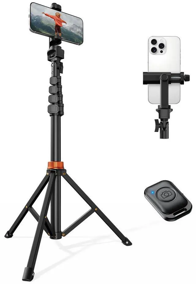Alt view image 7 of 12 - 66" Phone Tripod, Tripod for iPhone with Remote & Phone Stand, Extendable Cell Phone Tripod for Video Recording, Ultimate Tripod & Monopod Accessories for iPhone/Android, Clamp Mount