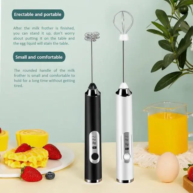 Alt view image 10 of 14 - Rechargeable Milk Frother - 3-Speed Electric Handheld Coffee Mixer With 2 Whisks and Decoration Tool, Stand-up Design for Latte, Cappuccino, Cream (White)