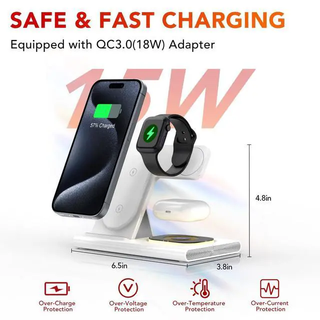 Alt view image 12 of 13 - 3 in 1 Foldable Charging Station for Apple Products,Wireless Charger for iPhone 17 16 15 14 13 12 Pro Max,Travel Dock Adapter&Light for iWatch Series 11 10 9 Ultra 3/2 SE 3/2,for AirPods 4 3 2 Pro 3/2
