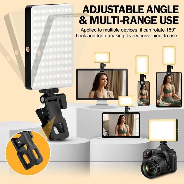 Alt view image 14 of 14 - 120 LED Selfie Light for iPhone, Portable Phone Light with Clip & Camera Tripod Adapter - 5000mAh Rechargeable, 3 Lighting Modes, CRI 97+ for Video Recording, TikTok, Tripod Mount Rings