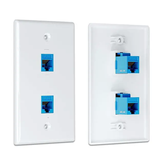 Alt view image 10 of 12 - (2-Pack) 2-Port Ethernet Wall Plate, Keystone Jack Wall Plates with RJ45 Keystone Inline Coupler insert, Female to Female Cat6 RJ45 Wall Plate, Blue