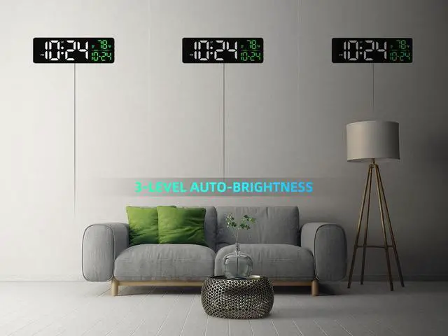 Alt view image 13 of 14 - Large LED Digital Wall Clock with Date, Temperature, Auto-Brightness, Auto-DST | Big Digital Clock for Bedroom, Desk, Classroom, Living Room, Kitchen, Office, Gym, Farmhouse, Xmas Gift for Seniors