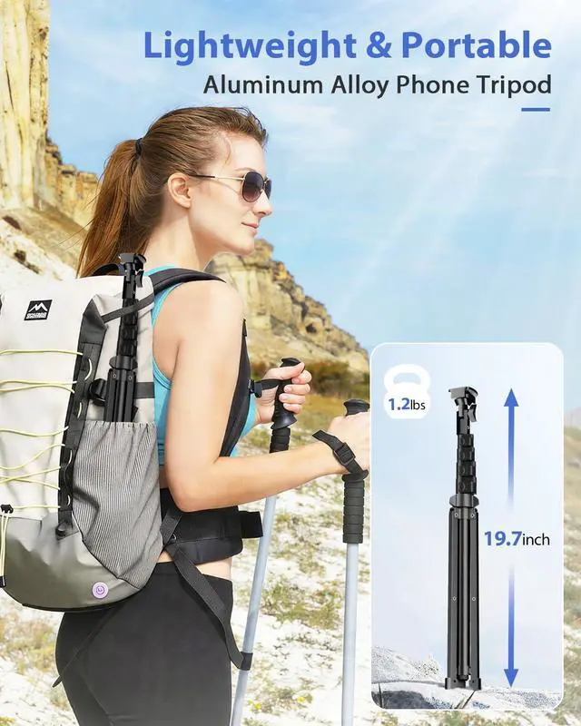 Alt view image 11 of 14 - 62 Cell Phone Tripod Stand, Adjustable Floor Cellphone Tri Pod Holder with Remote for iPhone and Android, Portable Compact Smartphone Selfie Stick for Video Recording Camera Ring Light Filming