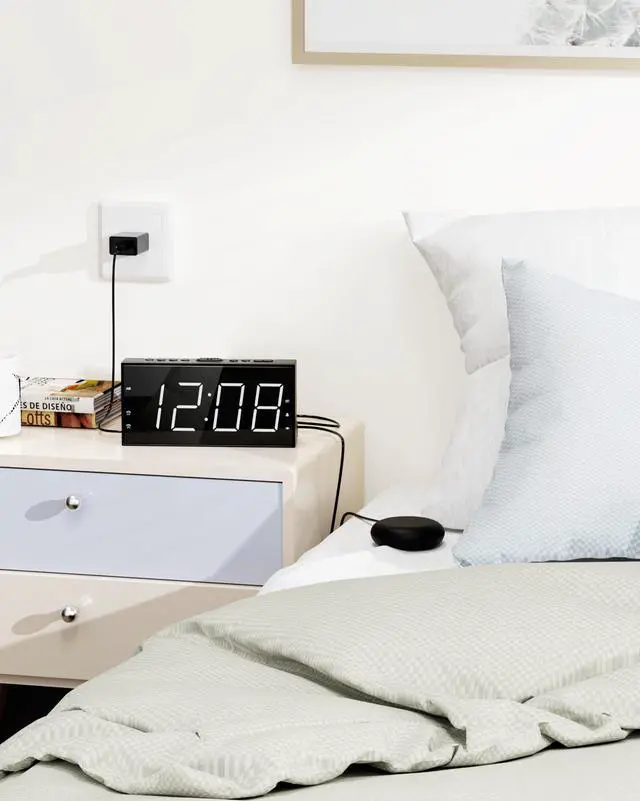 Alt view image 14 of 14 - Loud Alarm Clock with Bed Shaker for Heavy Sleeper, Dual Vibrating Alarm Clock with USB Charger for Hard of Hearing/Deaf, 7.5 Large LED Display with Dimmer, Snooze, 12/24H & Battery Backup
