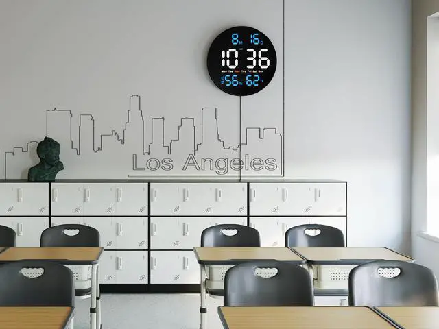 Alt view image 13 of 14 - Large Digital Clock for Classroom, Digital Classroom Clocks for Teachers, 10" Round LED Clock with Large DisplayDate, Countdown Timer, Remote Control, Temperature, Electric (Blue)