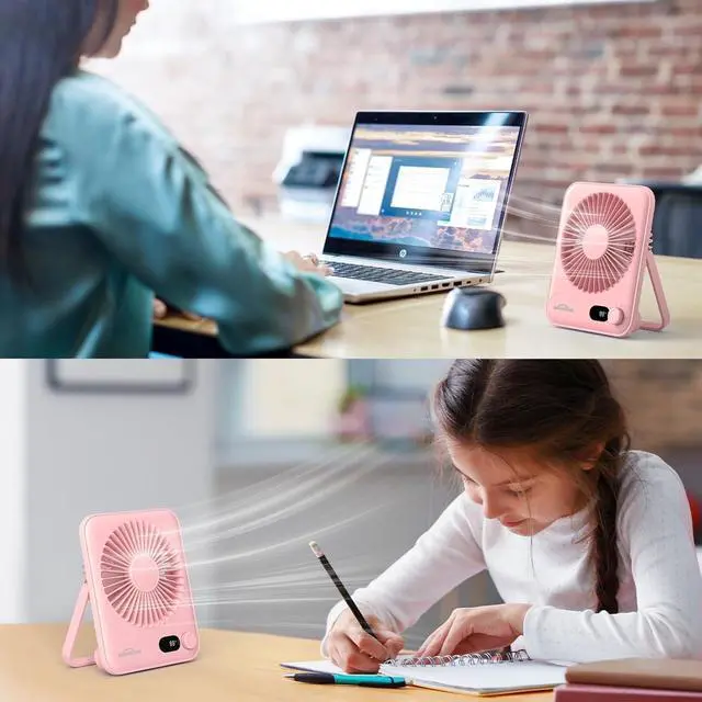 Alt view image 9 of 14 - Small Desk Fan Personal Fans: 5000mah 25 Hours Battery Office Quiet Mini Desktop Fan Portable Rechargeable Travel Essentials (Pink, 2000 mAh)