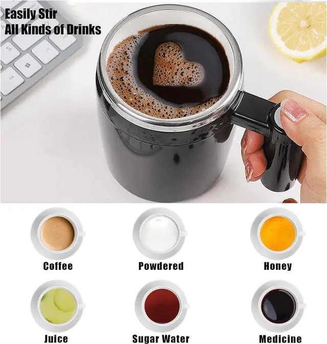 Alt view image 12 of 14 - Self Stirring Mug,Rechargeable Auto Magnetic Coffee Mug with 2Pc Stir Bar,Waterproof Automatic Mixing Cup for Milk/Cocoa at Office/Kitchen/Travel 14oz Best Gift - Black