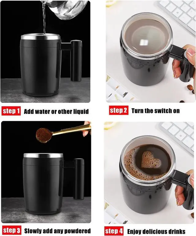 Alt view image 10 of 14 - Self Stirring Mug,Rechargeable Auto Magnetic Coffee Mug with 2Pc Stir Bar,Waterproof Automatic Mixing Cup for Milk/Cocoa at Office/Kitchen/Travel 14oz Best Gift - Black