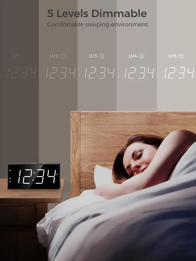 Alt view image 11 of 14 - Alarm Clock for Bedroom, 2 Alarms Loud LED Big Display Plug in Simple Basic Digital Clock with USB Charging Port, Adjustable Volume, Dimmable, Snooze for Deep Sleepers Kids Elderly Home Office
