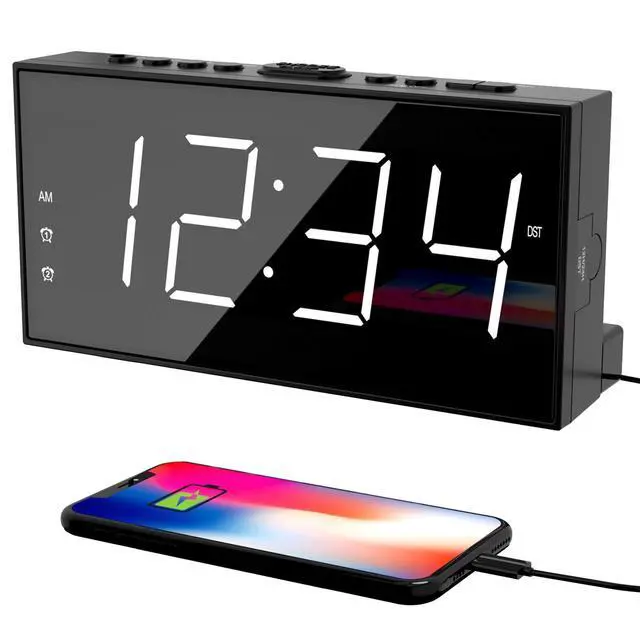 Alt view image 8 of 14 - Alarm Clock for Bedroom, 2 Alarms Loud LED Big Display Plug in Simple Basic Digital Clock with USB Charging Port, Adjustable Volume, Dimmable, Snooze for Deep Sleepers Kids Elderly Home Office