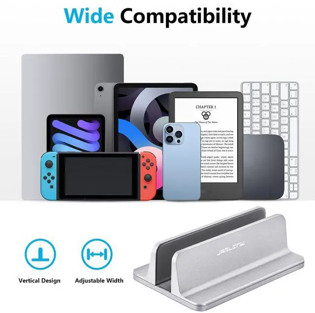 Alt view image 10 of 14 - Vertical Laptop Stand, Aluminum Laptop Holder Desktop Stand with Adjustable Dock Size (up to 17.3 inches) Compatible with All MacBook/Surface/Dell/Gaming Laptops (Silver)
