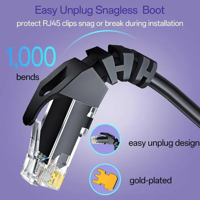 Alt view image 10 of 12 - Cat 6 Ethernet Cable 100FT Outdoor&Indoor, Cat6 Ethernet Patch Cable 10Gbps, High-Speed UTP Cat6 Network Cable Pure Copper, Cat 6 Cable for Home and Office Network, Black