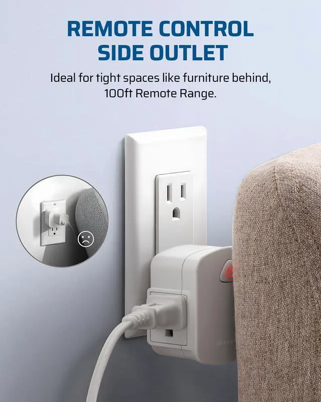 Alt view image 9 of 14 - Remote Control Outlet, Upgraded Version Wireless Remote Light Switch for Lamp, Household Appliances, 15A/1875W, 100 FT Long Range, Compact Side Plug, ETL Listed, White