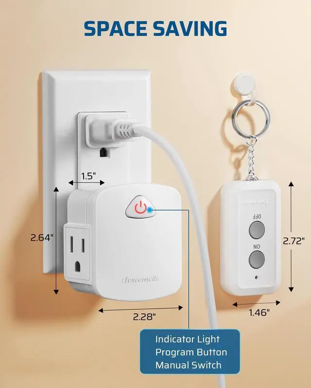 Alt view image 13 of 14 - Remote Control Outlet, Upgraded Version Wireless Remote Light Switch for Lamp, Household Appliances, 15A/1875W, 100 FT Long Range, Compact Side Plug, ETL Listed, White