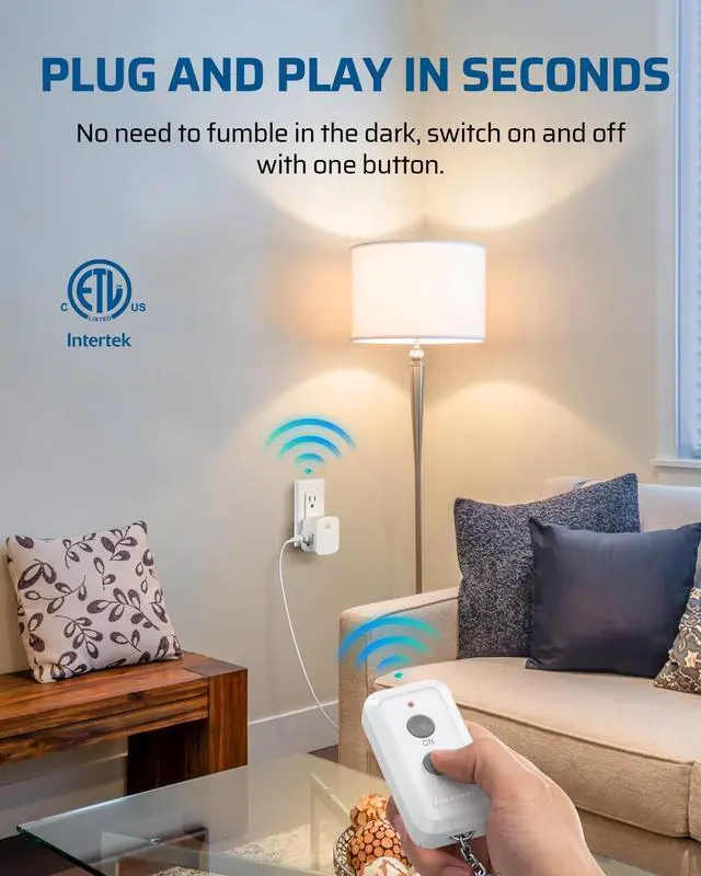 Alt view image 10 of 14 - Remote Control Outlet, Upgraded Version Wireless Remote Light Switch for Lamp, Household Appliances, 15A/1875W, 100 FT Long Range, Compact Side Plug, ETL Listed, White
