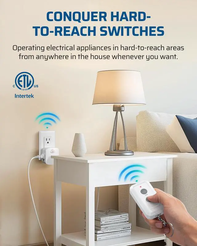 Alt view image 11 of 14 - Remote Control Outlet, Upgraded Version Wireless Remote Light Switch for Lamp, Household Appliances, 15A/1875W, 100 FT Long Range, Compact Side Plug, ETL Listed, White