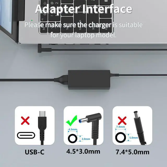 Alt view image 11 of 14 - 45W 741727-001 L25296-001 TPN-LA15 Laptop Charger Fit for HP Pavilion x360 Charger 11 13 15 15-f272wm 15-f387wm 15-f233wm 15-f222wm 15-f211wm HSTNN-LA40 HSTNN-CA40 HSTNN-DA40 Power Adapter Supply Cord