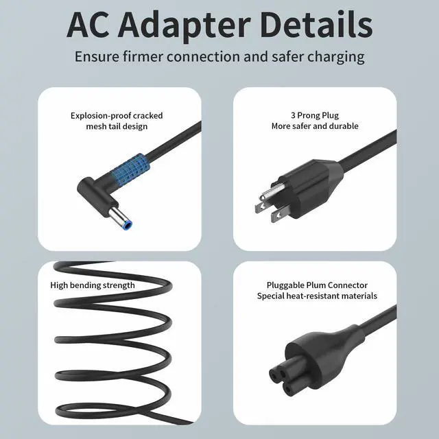 Alt view image 12 of 14 - 45W 741727-001 L25296-001 TPN-LA15 Laptop Charger Fit for HP Pavilion x360 Charger 11 13 15 15-f272wm 15-f387wm 15-f233wm 15-f222wm 15-f211wm HSTNN-LA40 HSTNN-CA40 HSTNN-DA40 Power Adapter Supply Cord