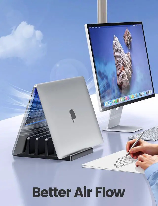 Alt view image 10 of 14 - 3-Slot Vertical Laptop Stand Organizer, Laptop Storage Holder Made of Premium ABS Plastics 5 in 1 Design,Desktop Space-Saving Adjustable Desk Organizer for All MacBook/Chromebook/Surface