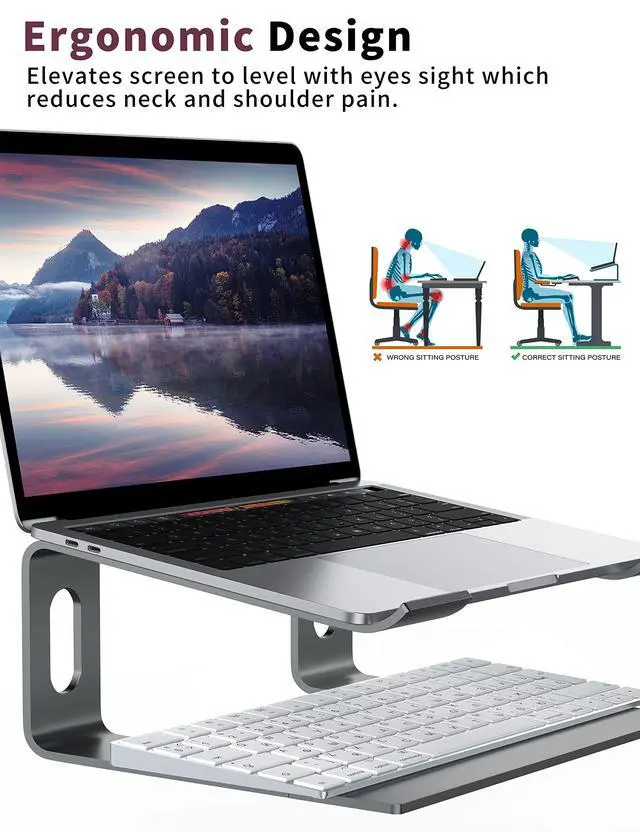 Alt view image 10 of 14 - Laptop Stand for Desk, Aluminum Computer Riser, Ergonomic Notebook Holder, Detachable Metal Laptops Elevator, PC Cooling Mount Support 10 to 15.6 Inches Notebook, Grey