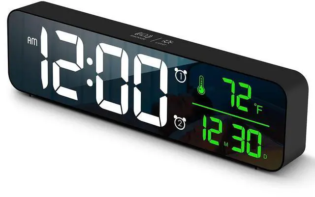 Alt view image 8 of 14 - Digital Clock Large Display, Alarm Clock for Living Room Office Bedroom Decor, LED Corded Electric, Date Temp Display Wall Clock, Automatic Brightness Dimmer Smart Cool Modern Desk Accessories Black