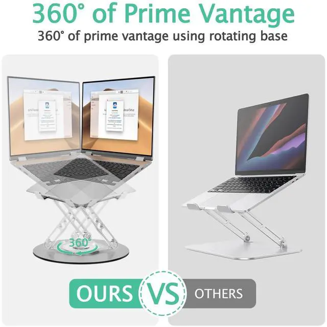 Alt view image 11 of 14 - Laptop Stand for Desk Adjustable Computer Stand with 360 Rotating Base Ergonomic Laptop Riser Mount for Desk Foldable Protable Computer Desk Fits with MacBook Pro Air, Round