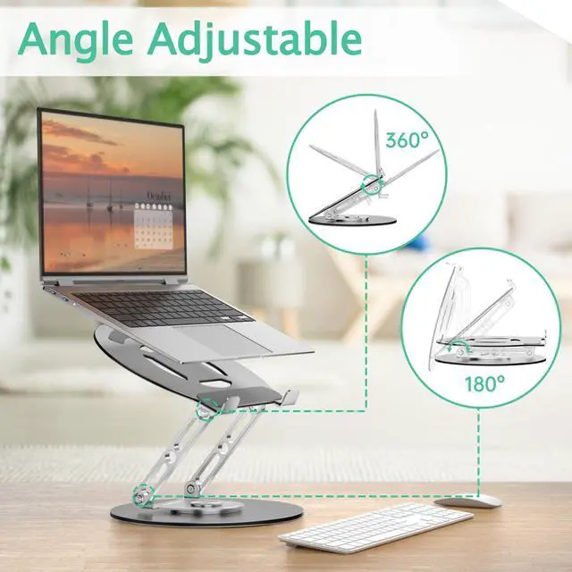 Alt view image 10 of 14 - Laptop Stand for Desk Adjustable Computer Stand with 360 Rotating Base Ergonomic Laptop Riser Mount for Desk Foldable Protable Computer Desk Fits with MacBook Pro Air, Round