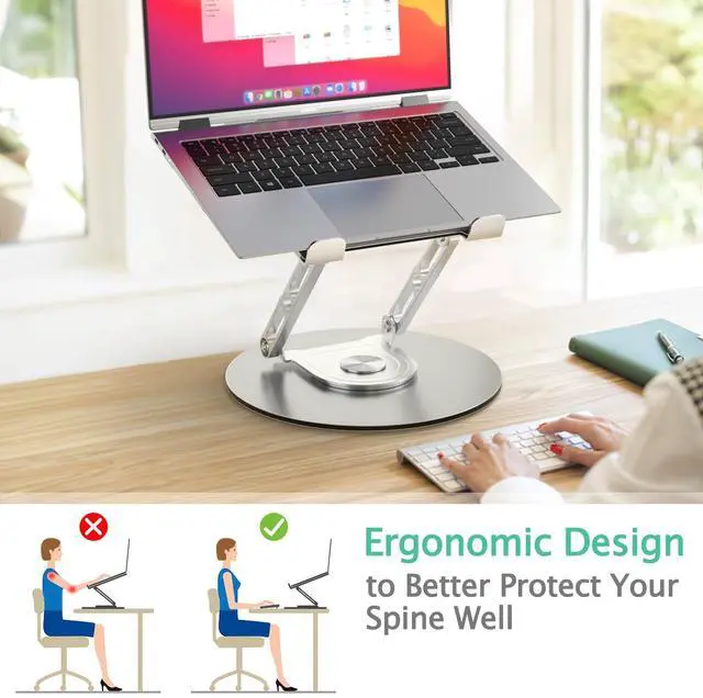 Alt view image 12 of 14 - Laptop Stand for Desk Adjustable Computer Stand with 360 Rotating Base Ergonomic Laptop Riser Mount for Desk Foldable Protable Computer Desk Fits with MacBook Pro Air, Round