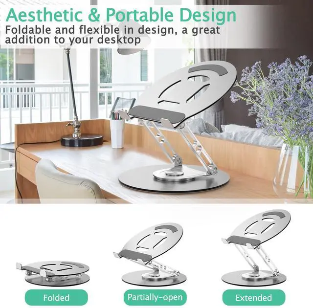 Alt view image 14 of 14 - Laptop Stand for Desk Adjustable Computer Stand with 360 Rotating Base Ergonomic Laptop Riser Mount for Desk Foldable Protable Computer Desk Fits with MacBook Pro Air, Round